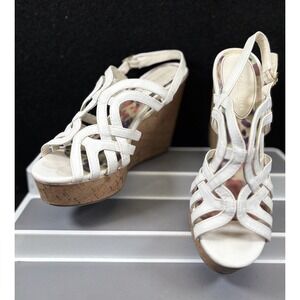 Madden Girl White High Cork Wedge Espadrilles Buckle Strap‎ No Size Tag